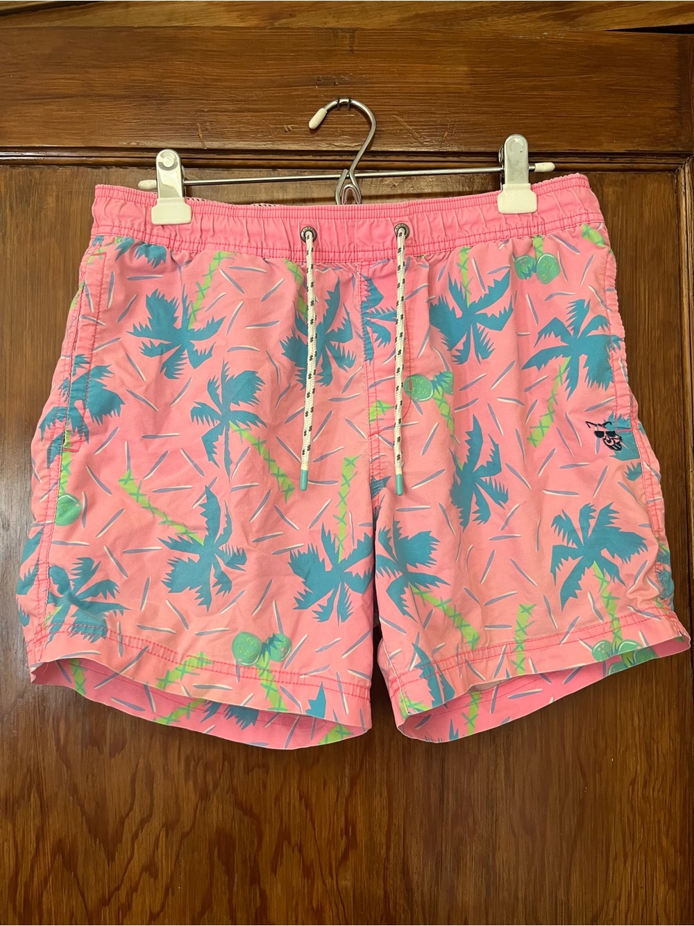 Party Pants Men's Pink Tropical Swim Trunks with Palm Print